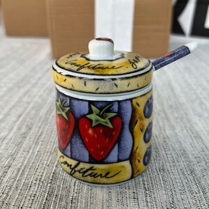 Colorful MSC jam jar with spoon. Joie de Vivre. No chips!